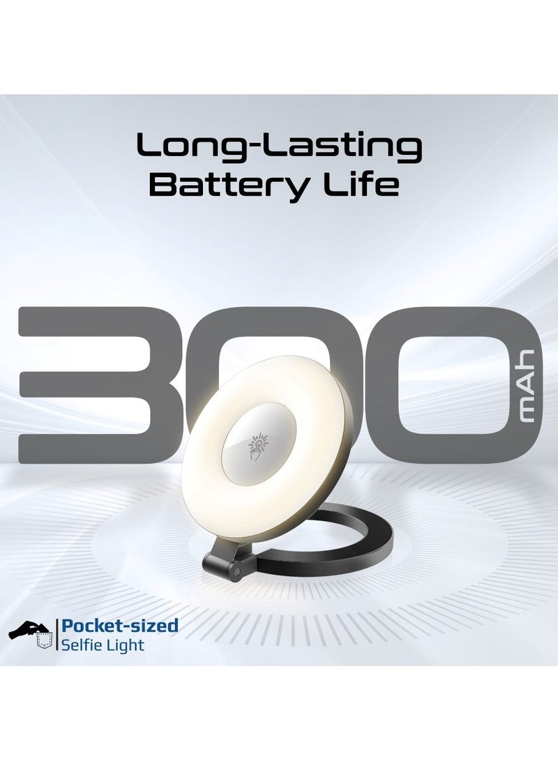PROMATE - Portable LED Light, Adjustable Selfie Light with 300mAh Battery, MagSafe-Compatible Ring Design, 180-Degree Flip Function, Light Intensity Control and Three Lighting Modes, and Included 20cm Charging Cable, MagHalo Black - Image 1