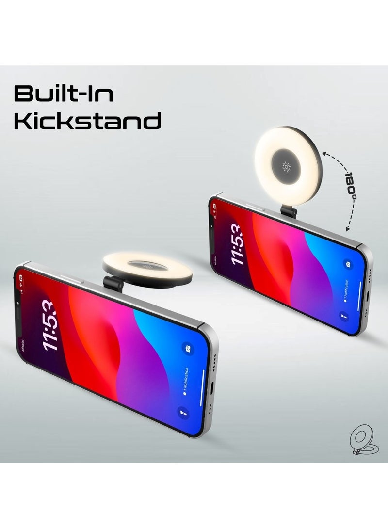 PROMATE - Portable LED Light, Adjustable Selfie Light with 300mAh Battery, MagSafe-Compatible Ring Design, 180-Degree Flip Function, Light Intensity Control and Three Lighting Modes, and Included 20cm Charging Cable, MagHalo Black - Image 1