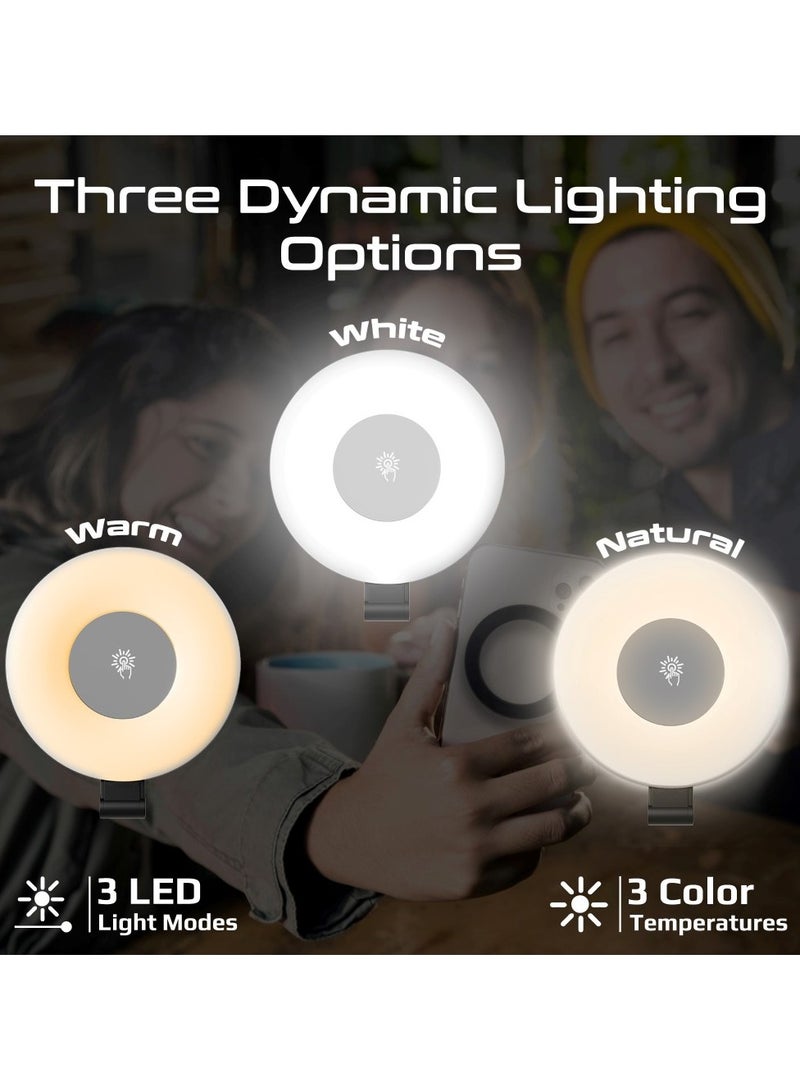 PROMATE - Portable LED Light, Adjustable Selfie Light with 300mAh Battery, MagSafe-Compatible Ring Design, 180-Degree Flip Function, Light Intensity Control and Three Lighting Modes, and Included 20cm Charging Cable, MagHalo Black - Image 1
