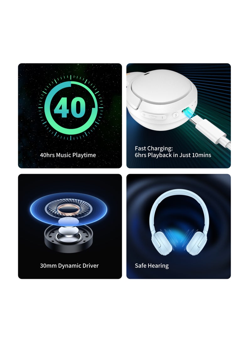 EDIFIER Wireless On-Ear Bluetooth Headphones, Lightweight, Foldable, 40H Playtime, Personalize EQ, Fast Charging White - Image 4