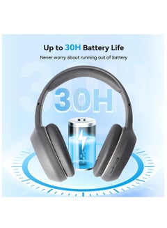 EDIFIER Wireless On-Ear Headphones, 30H Battery, Powerful Bass, Built-In Microphone, Fast Charge Grey  - Image 3