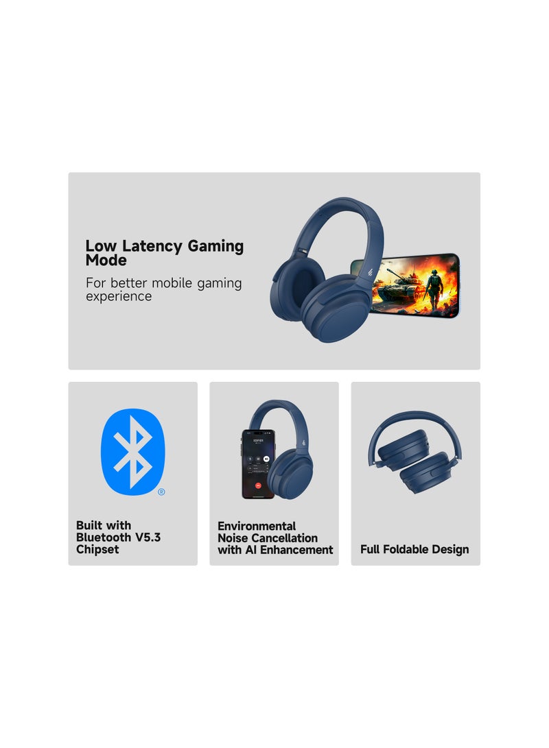 EDIFIER Wireless Active Noise Cancellation Over-Ear Bluetooth Headphones, Bluetooth 5.3 Foldable Lightweight Headset, Dual Device Connection, 68-Hour Battery Life, for Travel, Home Office, Navy Blue  - Image 4