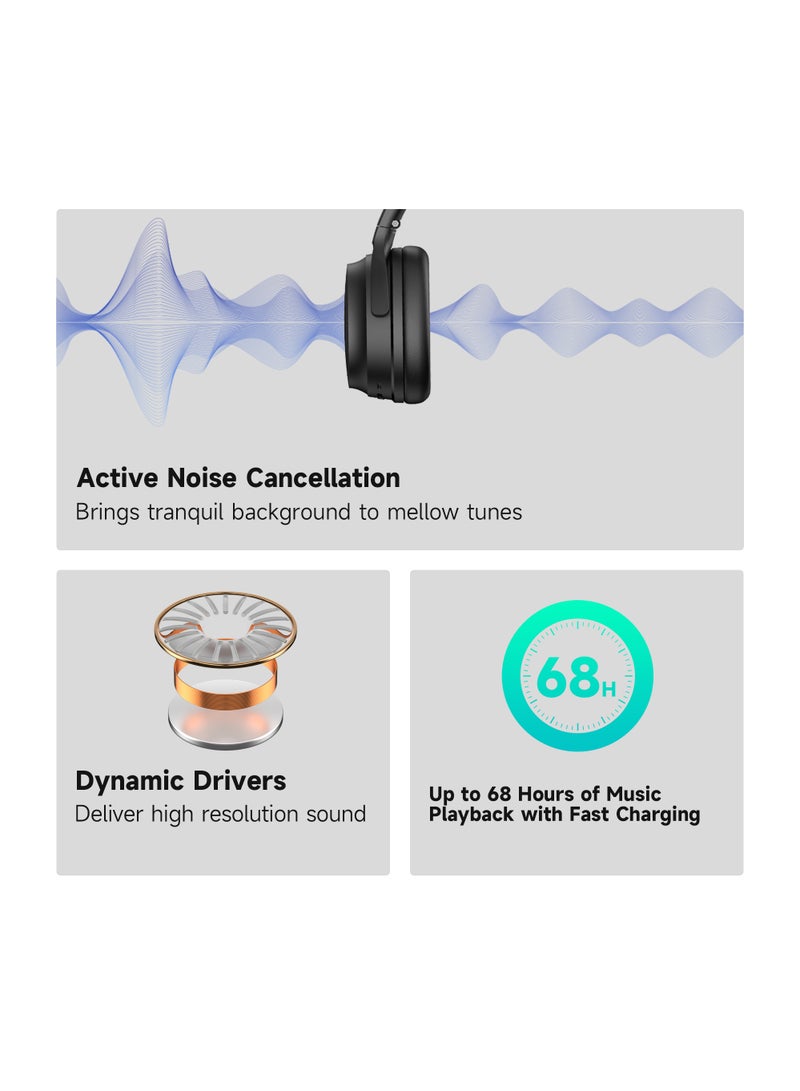EDIFIER Wireless Active Noise Cancellation Over-Ear Bluetooth Headphones, Bluetooth 5.3 Foldable Lightweight Headset, Dual Device Connection, 68-Hour Battery Life, for Travel, Home Office, Navy Blue  - Image 5