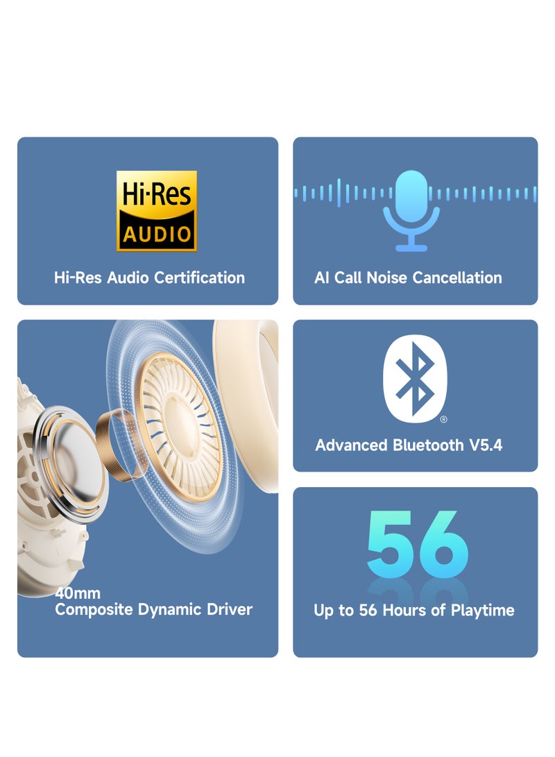 EDIFIER - Wireless Over-Ear Bluetooth Headphones – Hi-Res Sound, 40mm Dynamic Drivers, Titanium-Coated Diaphragm, 56H Battery Life, Adjustable Comfort Fit, Ultra-Low Latency Game Mode, Wired & Wireless Use Ivory - Image 1
