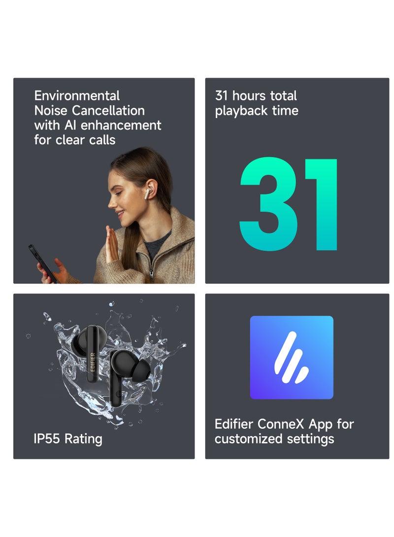 EDIFIER - X5 pro Active Noise Cancelling Bluetooth Earbuds, 31H Playtime, AI-Enhanced Calls, Fast Charge, IP55 Waterproof, Powerful bass, Low Latency Game Mode Black - Image 1