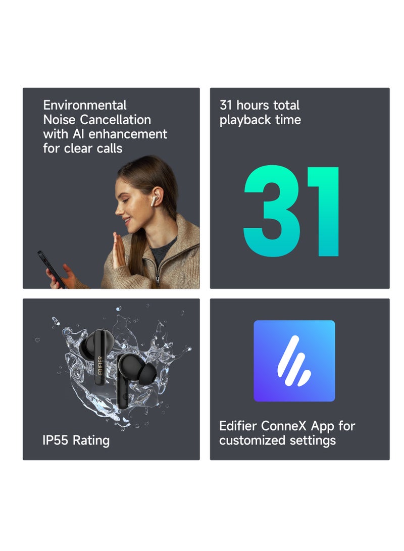 EDIFIER - X5 pro Active Noise Cancelling Bluetooth Earbuds, 31H Playtime, AI-Enhanced Calls, Fast Charge, IP55 Waterproof, Powerful bass, Low Latency Game Mode Grey - Image 1