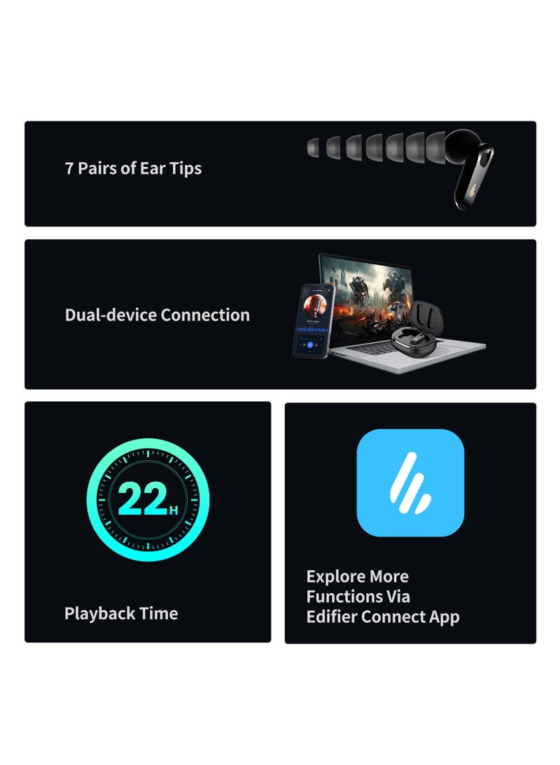 EDIFIER - Active Noise Cancelling Bluetooth Earbuds – Spatial Audio, Hi-Res Sound, 22H Playtime, IP54 Water-Resistant, 8 Mics for Clear Calls, Bluetooth 5.3, Fast Charging Black - Image 1