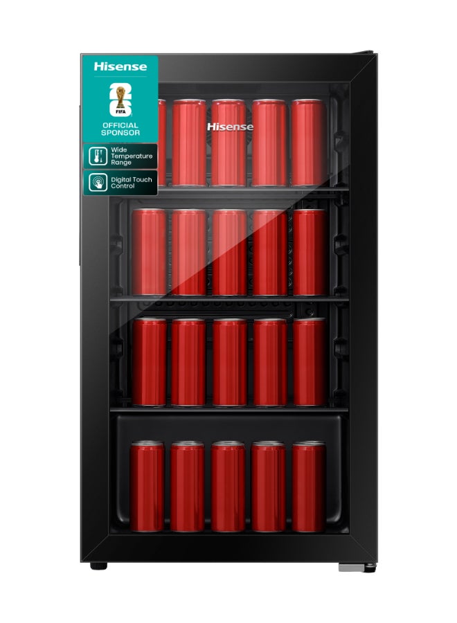 Hisense 113Bottles/69Cans Beverage Cooler, Digital Touch Control, Recessed Handle, Adjustable Glass Shelves, Glass Door, Interior Light 122 L 125 W RBC122N4ASU Black - Image 1