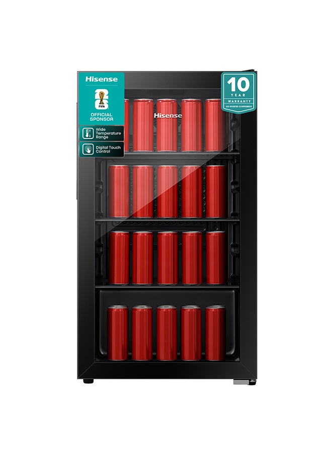 هايسنس ثلاجة مشروبات هايسنس RBC122N4ASU بسعة 69 علبة/113 زجاجة، تحكم لمسي رقمي، مقبض مدمج، رفوف زجاجية قابلة للتعديل، باب زجاجي، إضاءة داخلية - ضمان كامل لمدة 1 سنة و5 سنوات على الضاغط - Image 1