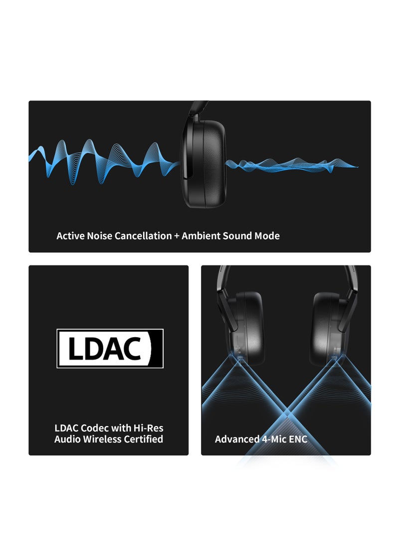 EDIFIER Active Noise Cancelling Headphones, Bluetooth 5.3 Wireless LDAC Hi-Res Audio, 55 Hours Playtime, Google Fast Pairing for Android, Dual Device Connection, App Control Black  - Image 4