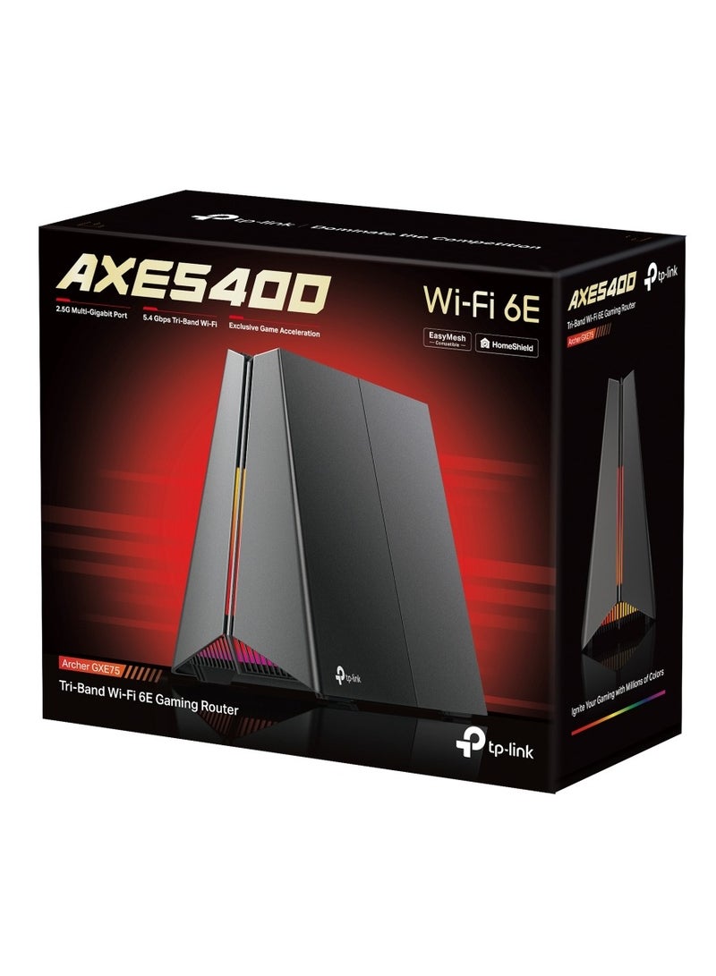 TP-LINK - AXE5400 Tri-Band Wi-Fi 6E Gaming Router, up 5.4Gbps, 2.5G Port, 6 GHz Band, Game Acceleration, HomeShield Security, Gaming & Streaming, Smart Home, EasyMesh Compatibility (Archer GXE75) Black - Image 1