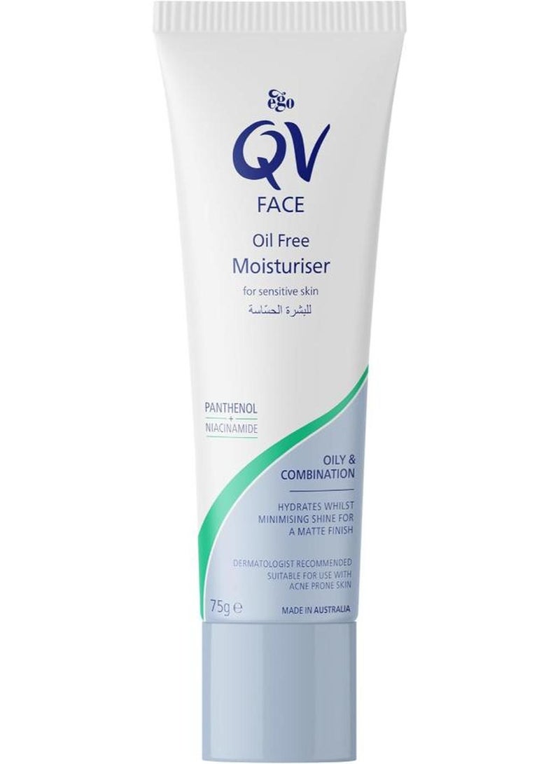 QV Face Oil Free Moisturiser (75g) - for Oily & Combination Skin, Lightweight Non Comedogenic Daily Hydrating Cream with Niacinamide & Pro Vitamin B5, Fragrance Free Dermatologist Tested Sensitive Skin Care 75grams - Image 1