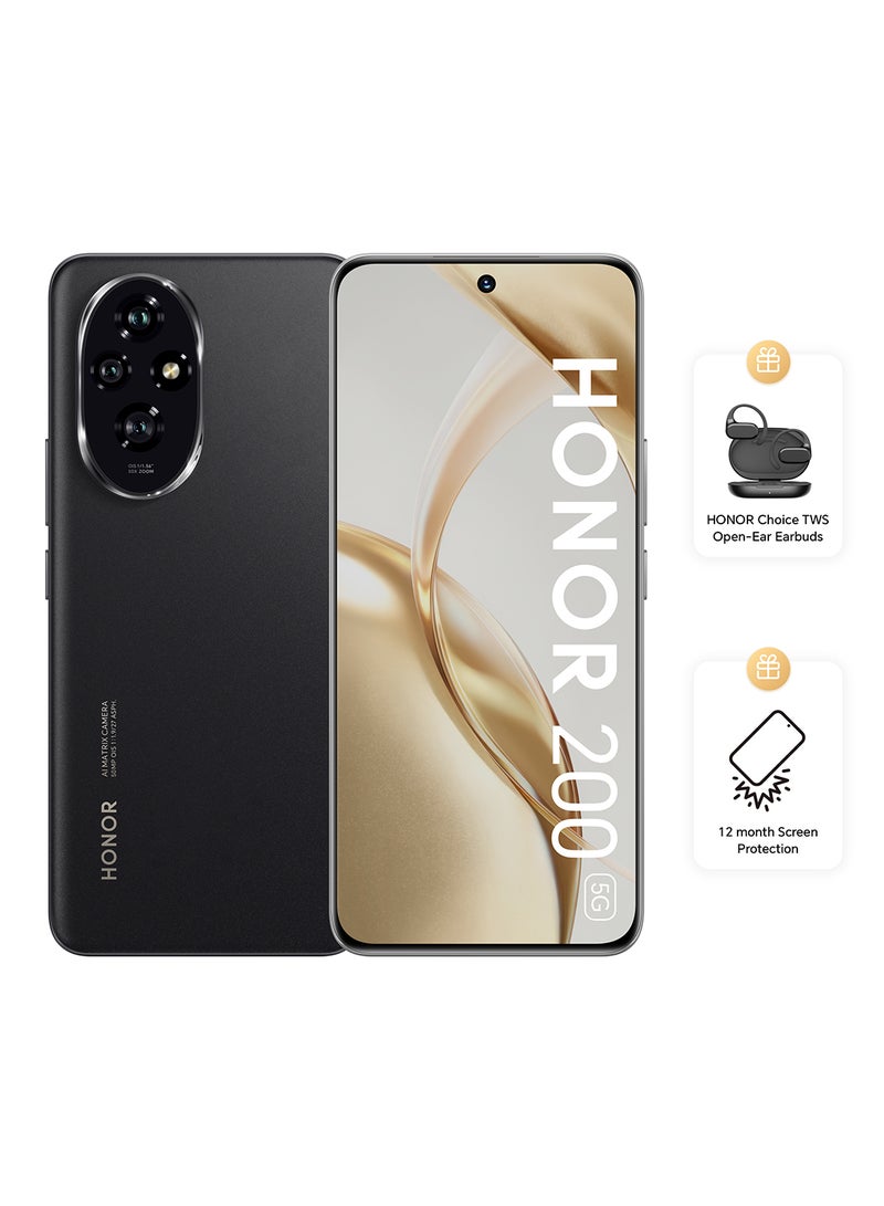 هونور 200 أسود 5G مزدوج الشريحة 12GB RAM 512GB مع سماعات أذن مفتوحة TWS مجانية + حماية شاشة لمدة 12 شهر - نسخة الشرق الأوسط - Image 1