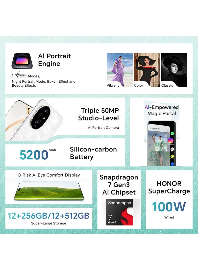 هونور 200 ضوء القمر الأبيض 5G ثنائي الشريحة 12GB RAM 512GB مع سماعات أذن مفتوحة TWS مجانية + 12 شهر حماية للشاشة - نسخة الشرق الأوسط - Image 3
