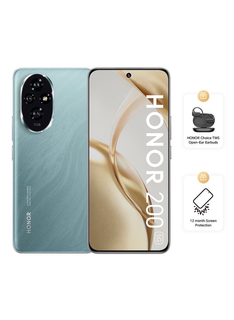 Honor 200 Emerald Green 5G Dual SIM 12GB RAM 512GB With Free TWS Open-Ear Earbuds + 12 Month Screen Protection - Middle East Version  - Image 1