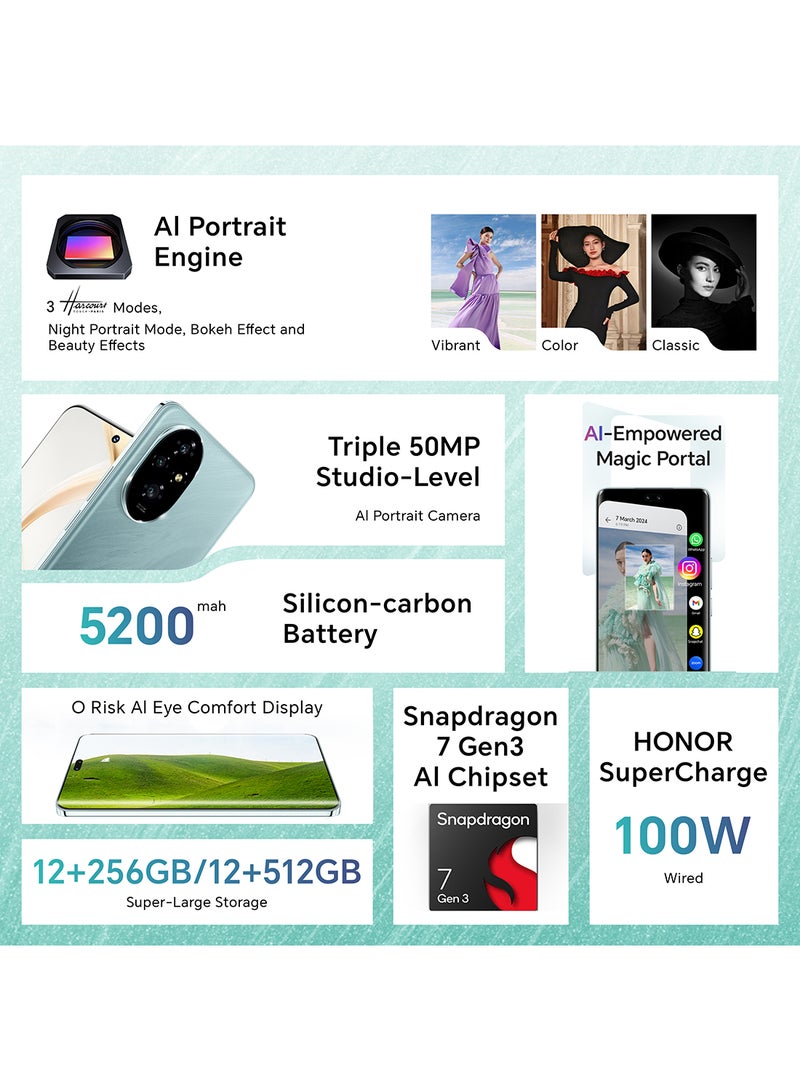 Honor 200 Emerald Green 5G Dual SIM 12GB RAM 512GB With Free TWS Open-Ear Earbuds + 12 Month Screen Protection - Middle East Version  - Image 3