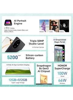 Honor 200 Pro Black 5G Dual SIM 12GB RAM 512GB With Free TWS Open-Ear Earbuds + 12 Month Screen Protection - Middle East Version  - Image 3