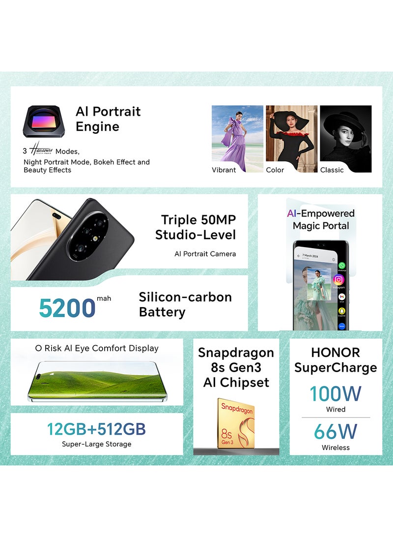 هونور - 200 Pro Black 5G Dual SIM 12GB RAM 512GB With Free TWS Open-Ear Earbuds + 12 Month Screen Protection - Middle East Version - Image 1