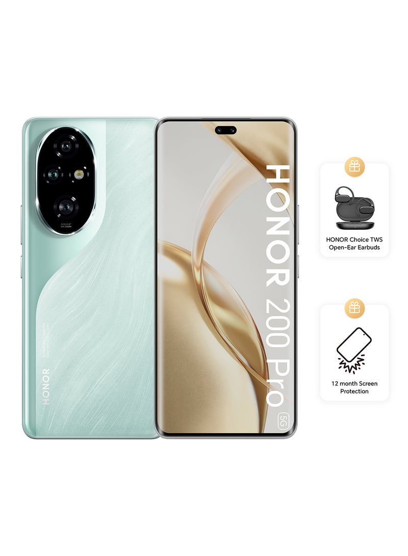 Honor 200 Pro Ocean Cyan 5G Dual SIM 12GB RAM 512GB With Free TWS Open-Ear Earbuds + 12 Month Screen Protection - Middle East Version  - Image 1