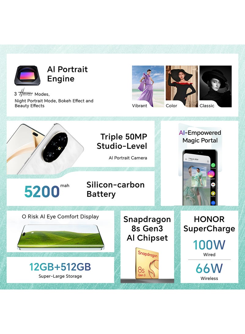 Honor - 200 Pro Moonlight White 5G Dual SIM 12GB RAM 512GB With Free TWS Open-Ear Earbuds + 12 Month Screen Protection - Middle East Version - Image 1