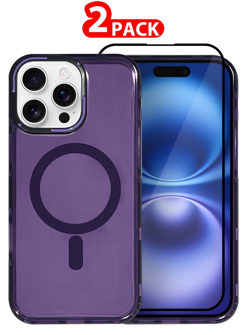 MARGOUN (for iPhone 16 Pro Max) 2Packs Hard PC Magsafe Case Cover Polycarbonate Magnetic Strong Shockproof Protective Case Cover Transparent Purple-2 - Image 1