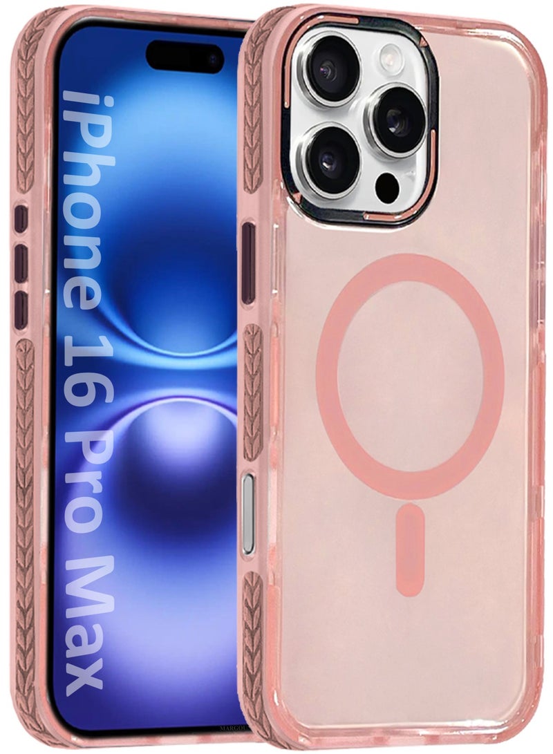 مارجون (for iPhone 16 Pro Max) Hard PC Magsafe Case Cover Polycarbonate Magnetic Strong Shockproof Protective Case Cover Transparent - Pink - Image 1