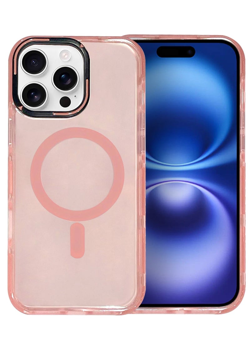 مارجون (for iPhone 16 Pro Max) Hard PC Magsafe Case Cover Polycarbonate Magnetic Strong Shockproof Protective Case Cover Transparent - Pink - Image 2