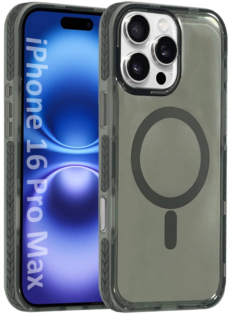 مارجون (for iPhone 16 Pro Max) Hard PC Magsafe Case Cover Polycarbonate Magnetic Strong Shockproof Protective Case Cover Transparent - Grey - Image 1