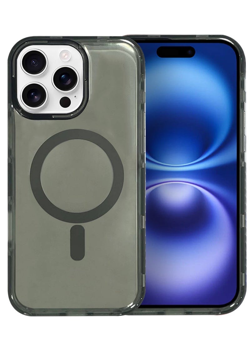 مارجون (for iPhone 16 Pro Max) Hard PC Magsafe Case Cover Polycarbonate Magnetic Strong Shockproof Protective Case Cover Transparent - Grey - Image 2