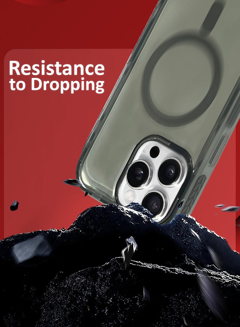 مارجون (for iPhone 16 Pro Max) Hard PC Magsafe Case Cover Polycarbonate Magnetic Strong Shockproof Protective Case Cover Transparent - Grey - Image 4