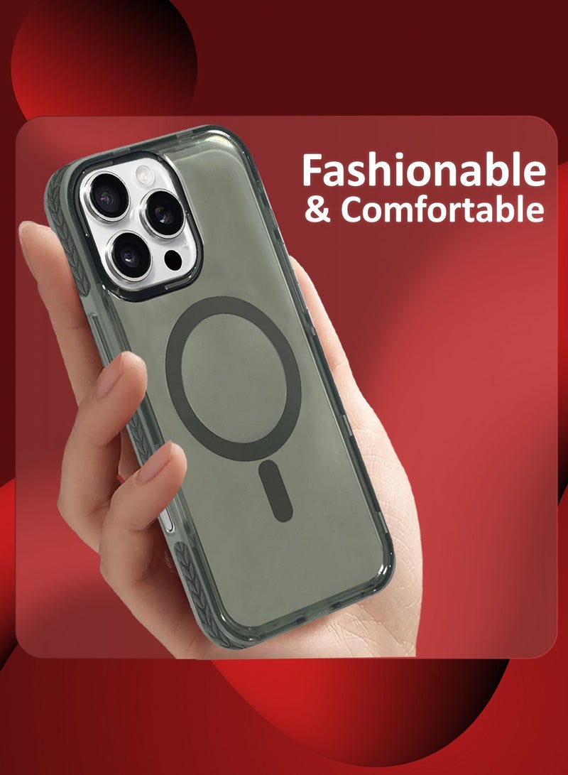 مارجون (for iPhone 16 Pro Max) Hard PC Magsafe Case Cover Polycarbonate Magnetic Strong Shockproof Protective Case Cover Transparent - Grey - Image 5