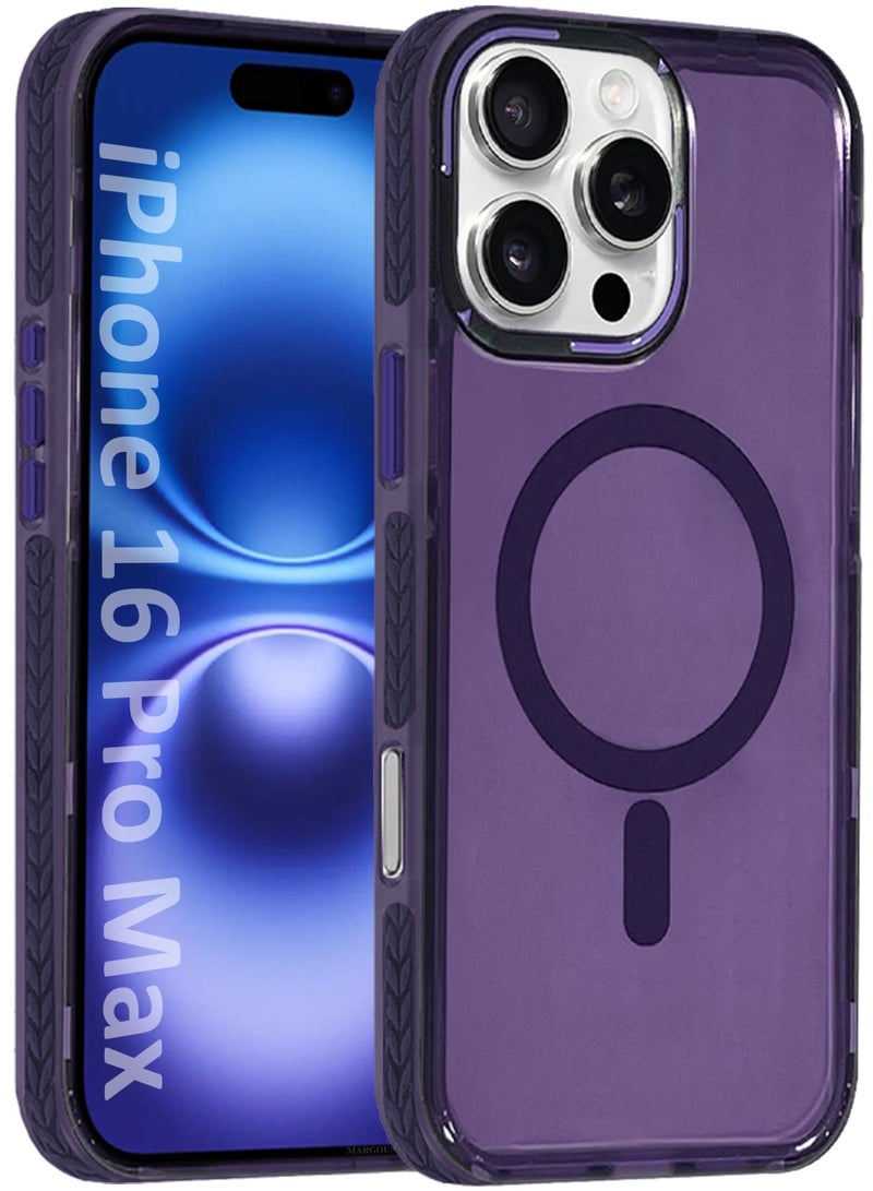 مارجون (for iPhone 16 Pro Max) Hard PC Magsafe Case Cover Polycarbonate Magnetic Strong Shockproof Protective Case Cover Transparent - Purple - Image 1