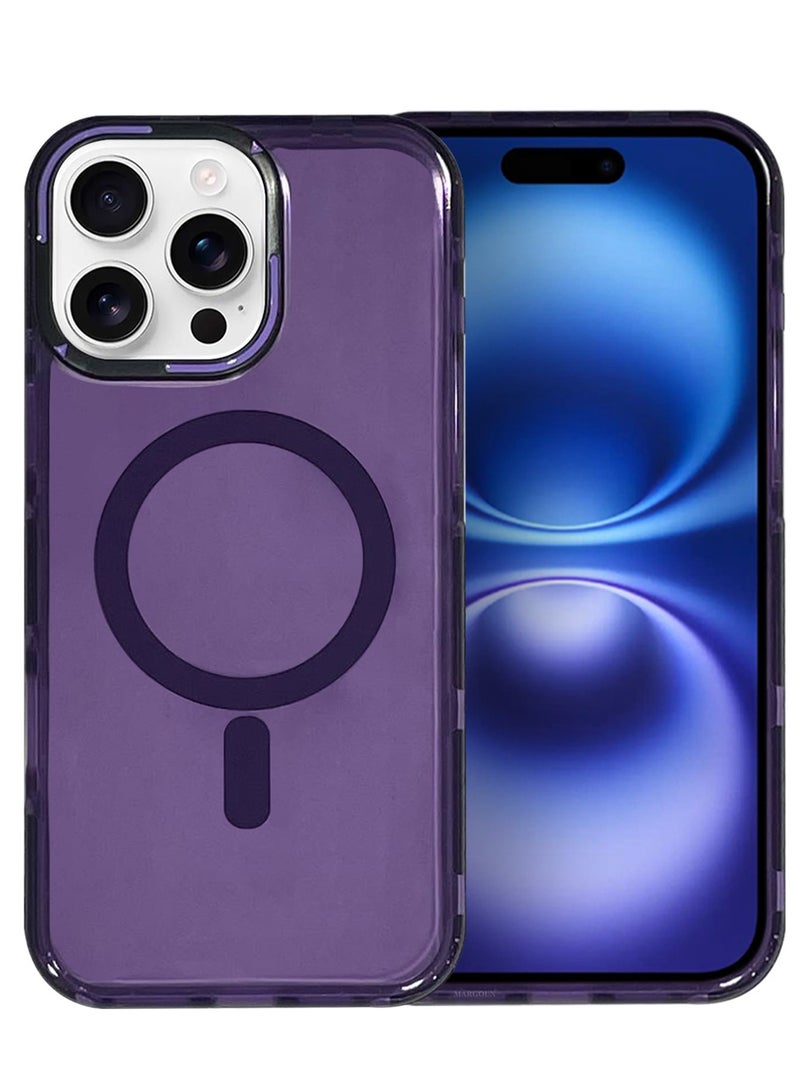 مارجون (for iPhone 16 Pro Max) Hard PC Magsafe Case Cover Polycarbonate Magnetic Strong Shockproof Protective Case Cover Transparent - Purple - Image 2
