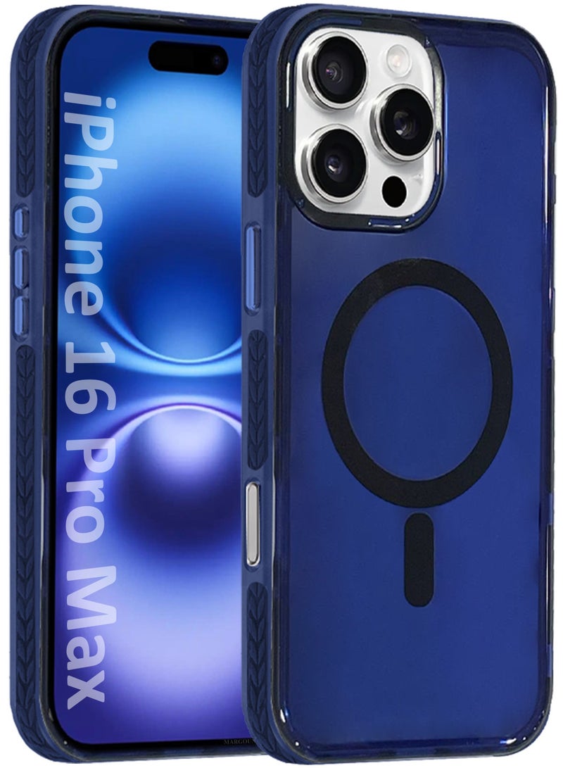 MARGOUN (for iPhone 16 Pro Max) Hard PC Magsafe Case Cover Polycarbonate Magnetic Strong Shockproof Protective Case Cover Transparent - Blue - Image 1