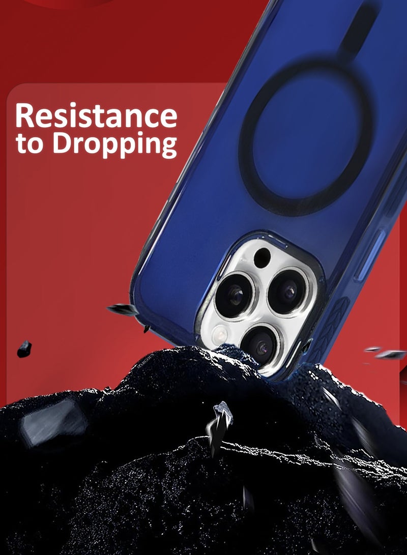 MARGOUN (for iPhone 16 Pro Max) Hard PC Magsafe Case Cover Polycarbonate Magnetic Strong Shockproof Protective Case Cover Transparent - Blue - Image 4