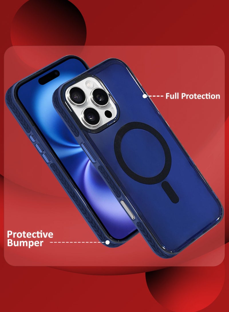 MARGOUN (for iPhone 16 Pro Max) Hard PC Magsafe Case Cover Polycarbonate Magnetic Strong Shockproof Protective Case Cover Transparent - Blue - Image 3