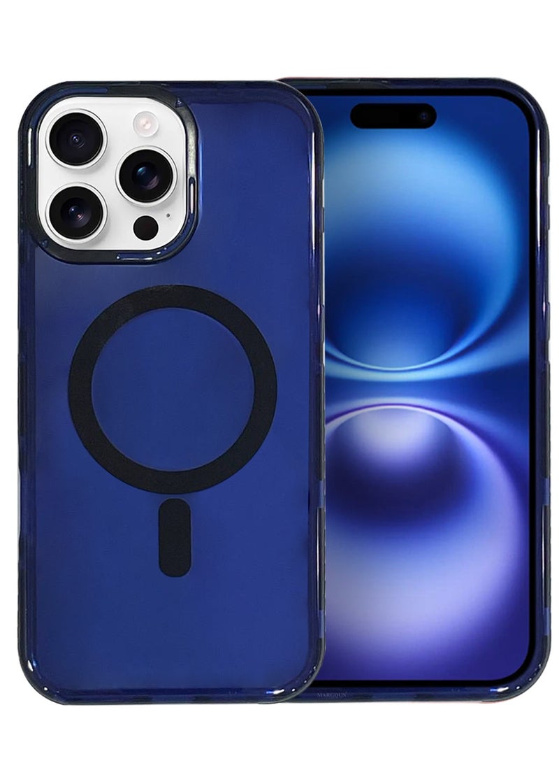 MARGOUN (for iPhone 16 Pro Max) Hard PC Magsafe Case Cover Polycarbonate Magnetic Strong Shockproof Protective Case Cover Transparent - Blue - Image 2