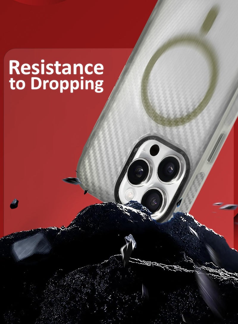 مارجون (for iPhone 16 Pro Max) Magsafe Case Cover Carbon Fiber Magnetic Strong Shockproof Protective Slim Thin Cover Transparent Matte - White - Image 3