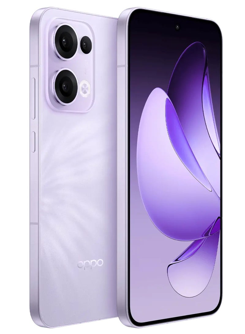 OPPO - Reno 13 Mobile 12GB+256GB Butterfly Purple features a 6.7-inch FHD+ AMOLED display with a 120Hz refresh rate, a 240Hz touch sampling rate, a 2,160Hz PWM dimming rate, Mediatek Dimensity 8350 chipset with Google play Chinese version - Image 1