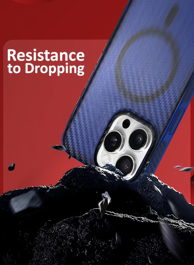 MARGOUN (for iPhone 16 Pro Max) 3Packs Magsafe Case Cover Carbon Fiber Magnetic Strong Shockproof Protective Slim Thin Cover Transparent Matte - Blue-2 - Image 3