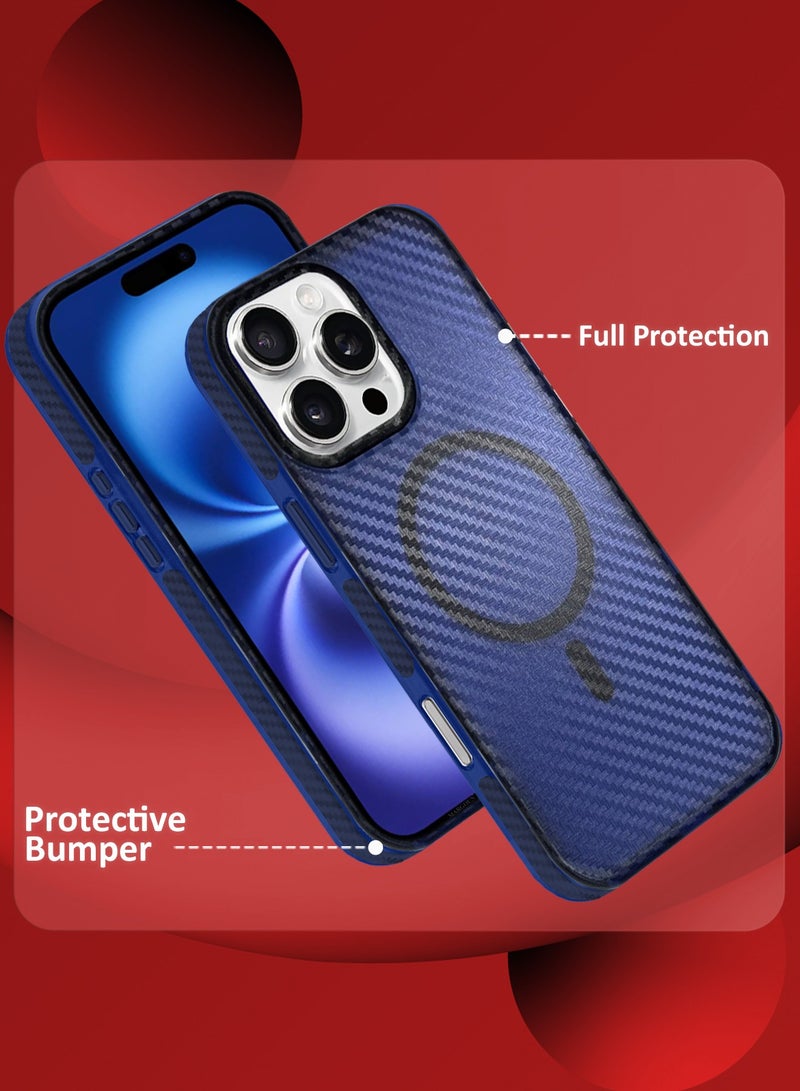 MARGOUN (for iPhone 16 Pro Max) 3Packs Magsafe Case Cover Carbon Fiber Magnetic Strong Shockproof Protective Slim Thin Cover Transparent Matte - Blue-2 - Image 2