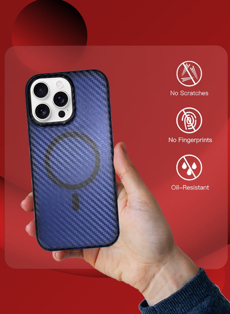 MARGOUN (for iPhone 16 Pro Max) 3Packs Magsafe Case Cover Carbon Fiber Magnetic Strong Shockproof Protective Slim Thin Cover Transparent Matte - Blue-2 - Image 5