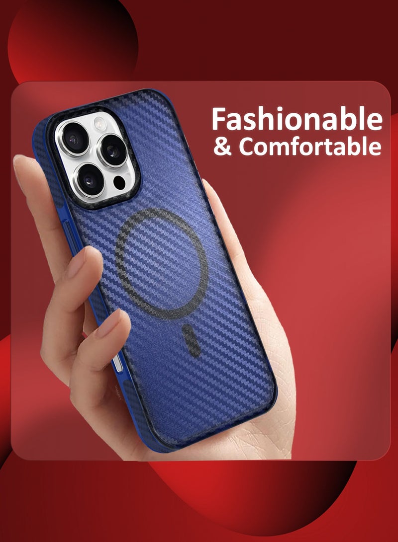 MARGOUN (for iPhone 16 Pro Max) 3Packs Magsafe Case Cover Carbon Fiber Magnetic Strong Shockproof Protective Slim Thin Cover Transparent Matte - Blue-2 - Image 4