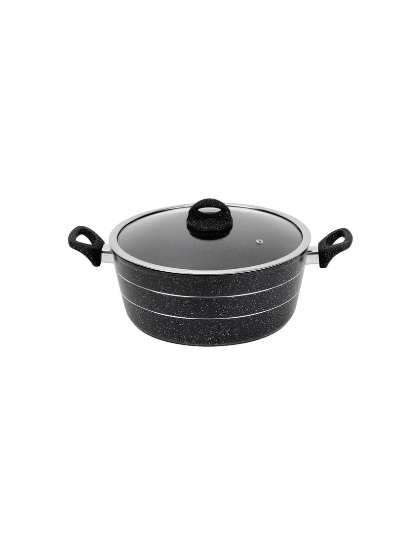 Royalford Royalford 28 cm Smart Granite Series Casserole- RF11867/ Forged Aluminium Cookware with Nonstick Granite Coating, Compatible with Induction, Hot Plate, Halogen, Ceramic, Gas Cooktops/ with Glass Lid and Soft Touch Handles, Perfect for Cooking Stews, Curries, Soups, Rice, Etc. Black 28 cm - Image 3