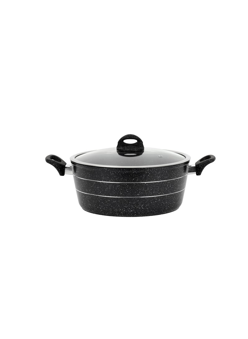 Royalford Royalford 30 cm Smart Granite Series Casserole- RF11868/ Forged Aluminium Cookware with Nonstick Granite Coating, Compatible with Induction, Hot Plate, Halogen, Ceramic, Gas Cooktops/ with Glass Lid and Soft Touch Handles, Perfect for Cooking Stews, Curries, Soups, Rice, Etc. Black 30 cm - Image 1