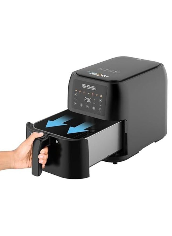 بلاك اند ديكر - Black & Decker 1700W Air Fryer - 8L Capacity, Digital Touch Control, 7 Preset Functions, Adjustable Temp Timer, Rapid Air Convection, Shake Alert, Removable Crisper Plate - SAF80-B5 8 L 1700 W SAF80-B5 black - Image 1