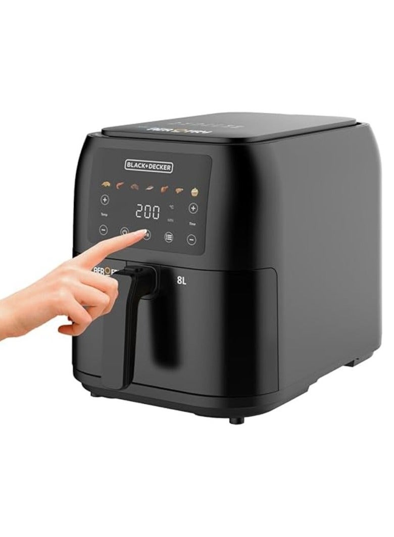 بلاك اند ديكر - Black & Decker 1700W Air Fryer - 8L Capacity, Digital Touch Control, 7 Preset Functions, Adjustable Temp Timer, Rapid Air Convection, Shake Alert, Removable Crisper Plate - SAF80-B5 8 L 1700 W SAF80-B5 black - Image 1