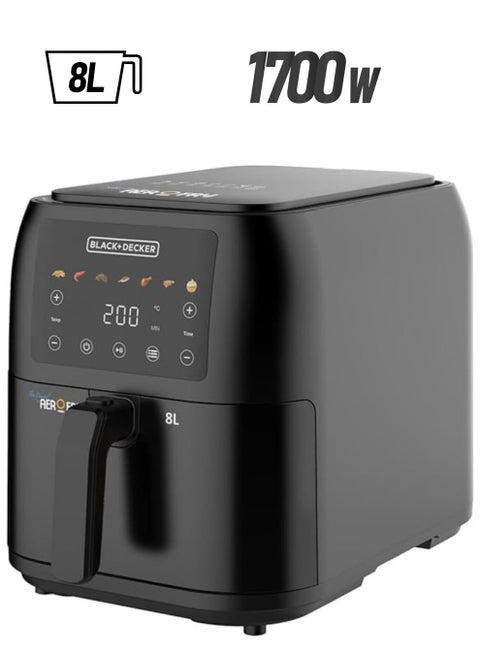 Black & Decker 1700W Air Fryer - 8L Capacity, Digital Touch Control, 7 Preset Functions, Adjustable Temp Timer, Rapid Air Convection, Shake Alert, Removable Crisper Plate - SAF80-B5 8 L 1700 W SAF80-B5 black
