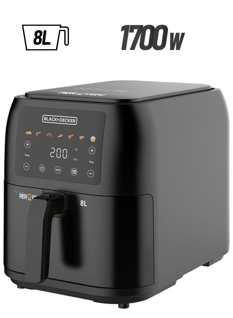 بلاك اند ديكر - Black & Decker 1700W Air Fryer - 8L Capacity, Digital Touch Control, 7 Preset Functions, Adjustable Temp Timer, Rapid Air Convection, Shake Alert, Removable Crisper Plate - SAF80-B5 8 L 1700 W SAF80-B5 black - Image 1