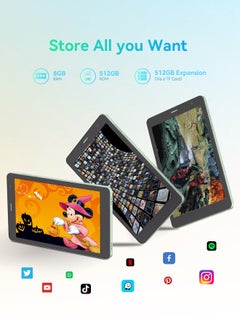 C idea 8 inch tablet Android 14 with SIM and keyboard 512GB Expandable WIFI tablet For Teenagers CM828 Green  - Image 4